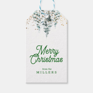 MERRY CHRISTMAS RETRO TYPOGRAPHY SNOWY TREES GIFT TAGS