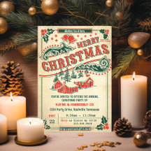 Merry Christmas Retro Vintage Rustic Invitation
