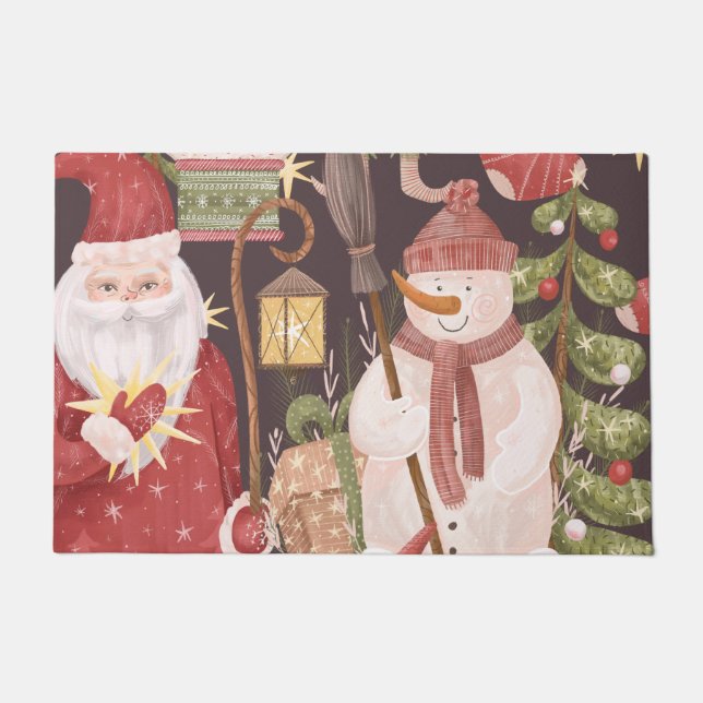 Merry Christmas Retro Vintage Santa Claus    Doormat (Front)