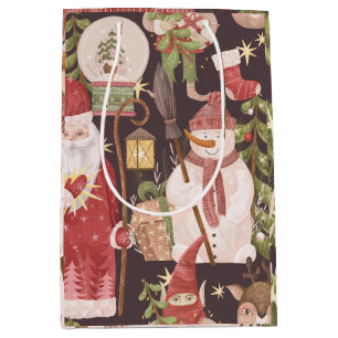 Merry Christmas Retro Vintage Santa Claus   Medium Gift Bag