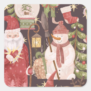 Merry Christmas Retro Vintage Santa Claus Square Sticker