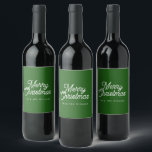 MERRY CHRISTMAS RETRO WHITE TYPOGRAPHY ON GREEN WINE LABEL<br><div class="desc">Merry Christmas white customisable typography on a red background.</div>