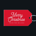 MERRY CHRISTMAS RETRO WHITE TYPOGRAPHY ON RED GIFT TAGS<br><div class="desc">Merry Christmas reversed colours,  retro red and white customisable typography on a white and red background.</div>