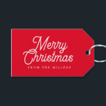 MERRY CHRISTMAS RETRO WHITE TYPOGRAPHY ON RED GIFT TAGS<br><div class="desc">Merry Christmas reversed colours,  retro red and white customisable typography on a white and red background.</div>