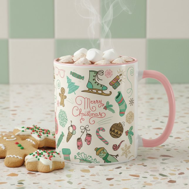 Merry Christmas Retro Winter Doodles Mug (Creator Uploaded)