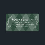 Merry Christmas Return Address Dark Green Argyle Label<br><div class="desc">Elegant simple Merry Christmas family return address label with black elegant handwritten script calligraphy and stylish typography on a dark green argyle pattern background featuring pretty hand drawn foliage. Simply add name and address. Exclusively designed for you by Happy Dolphin Studio. If you need any help or matching products please...</div>