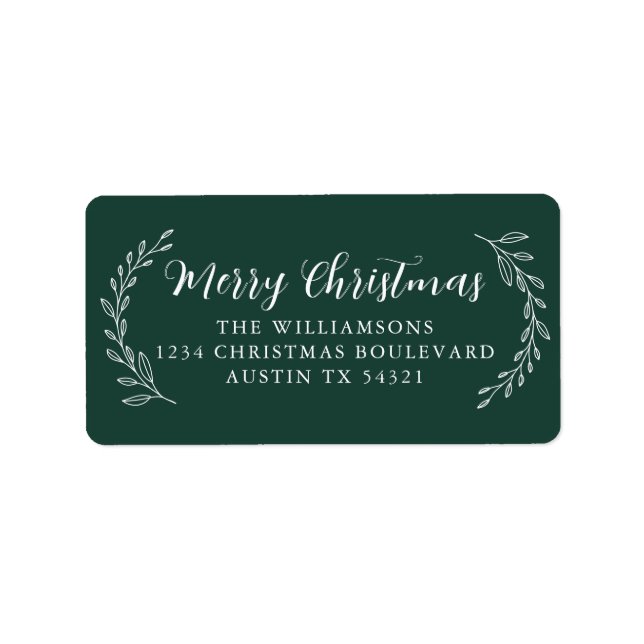 Merry Christmas Return Address Foliage Dark Green Label (Front)