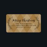 Merry Christmas Return Address Foliage Gold Argyle Label<br><div class="desc">Elegant simple Merry Christmas family return address label with black elegant handwritten script calligraphy and stylish typography on a gold argyle pattern background featuring pretty hand drawn foliage. Simply add name and address. Exclusively designed for you by Happy Dolphin Studio. If you need any help or matching products please contact...</div>