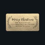Merry Christmas Return Address Foliage Gold Label<br><div class="desc">Elegant simple Merry Christmas family return address label with black elegant handwritten script calligraphy and stylish typography on a champagne gold background featuring pretty hand drawn foliage. Simply add name and address. Exclusively designed for you by Happy Dolphin Studio. If you need any help or matching products please contact us...</div>