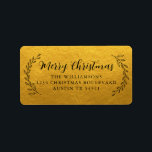 Merry Christmas Return Address Foliage Gold Label<br><div class="desc">Elegant simple Merry Christmas family return address label with black elegant handwritten script calligraphy and stylish typography on a classic gold background featuring pretty hand drawn foliage. Simply add name and address. Exclusively designed for you by Happy Dolphin Studio. If you need any help or matching products please contact us...</div>