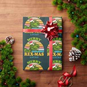 Merry Christmas Rex-mas Dinosaur Personalised Name Wrapping Paper