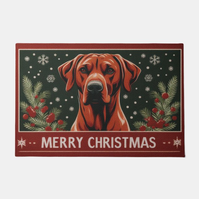 Merry Christmas Rhodesian Ridgeback Dog Santa Hat Doormat (Front)