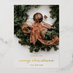 Merry Christmas Ribbon Bell Wreath Elegant Photo