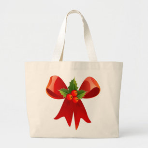 "MERRY CHRISTMAS" RIBBON BOW LARGE TOTE BAG