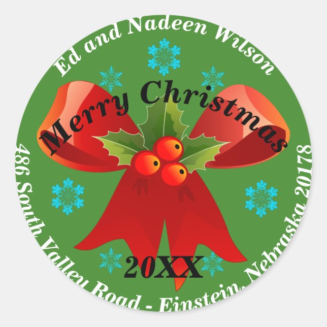 Merry Christmas Ribbon Custom Return Address Label (Front)