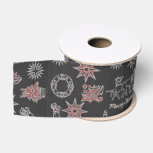 Merry Christmas Ribbon Santa Star Black Red Brown Grosgrain Ribbon