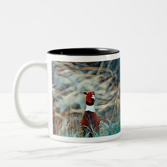 Merry Christmas Ring-neck Pheasant Two-Tone Coffee Mug (Left)