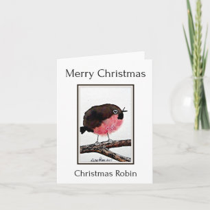 Merry Christmas Robin, Abstract Watercolor Art Card