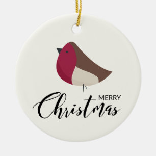 Merry Christmas Robins and Red Bow Arched Ceramic Tree Decoration
