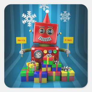 Merry Christmas Robot Square Sticker