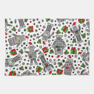 Merry Christmas Robots Tea Towel
