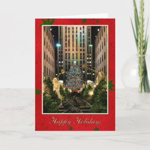 Merry Christmas: Rock Centre, Red Green Starry Sky Holiday Card