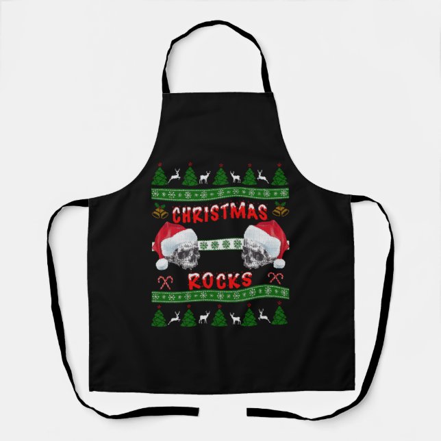 Merry Christmas ROCKS Ugly Christmas Sweater Apron (Front)