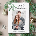 Merry Christmas Romantic Photo Holiday Card<br><div class="desc">This simple Christmas card is decorated with watercolor mistletoe leaves and berries.
Easily customizable with your name and photo.
Original Watercolor © Michele Davies.</div>