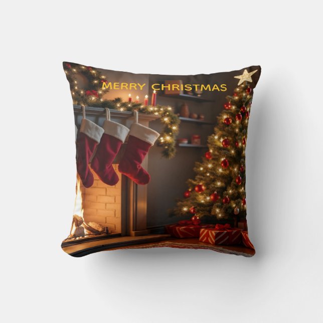Merry Christmas Room Throw Pillow (Front)