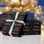Merry Christmas Rose Gold Black Script Typography Wrapping Paper<br><div class="desc">Rose Gold Merry Christmas design with simple script typography on a black background. The design has a repeat pattern of the message “Merry Christmas”, perfect for your Xmas gift wrap this holiday season. If you want to change it up you can easily personalise it by changing the holiday message. You...</div>
