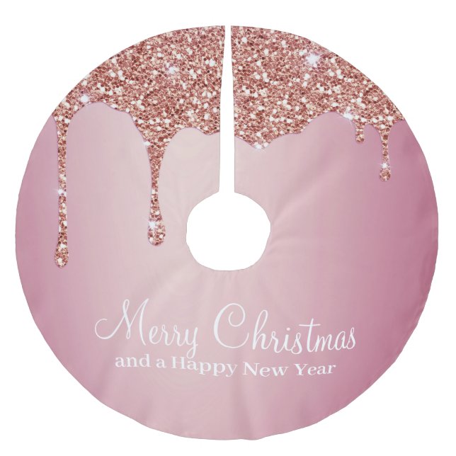 Merry Christmas Rose Gold Drip Glam Girl Brushed Polyester Tree Skirt (Front)