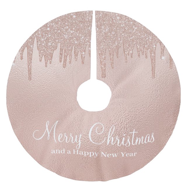 Merry Christmas Rose Gold Drip Glam Girl Brushed Polyester Tree Skirt (Front)