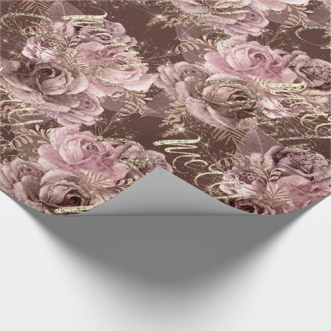Merry Christmas Rose Gold Glitter Script Rose Pink Wrapping Paper (Corner)