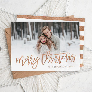 Merry Christmas Rose Gold Script Photo Overlay Holiday Card