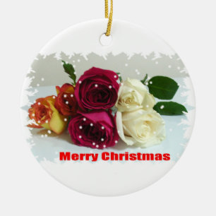 Merry Christmas Roses Ceramic Tree Decoration
