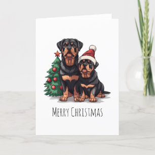 Merry Christmas Rottweiler Dog Christmas Tree Holiday Card