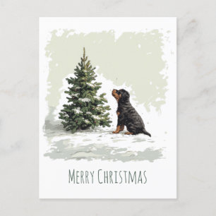 Merry Christmas Rottweiler Dog Christmas Tree Postcard