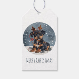 Merry Christmas Rottweiler Dog Reindeer Gift Tags