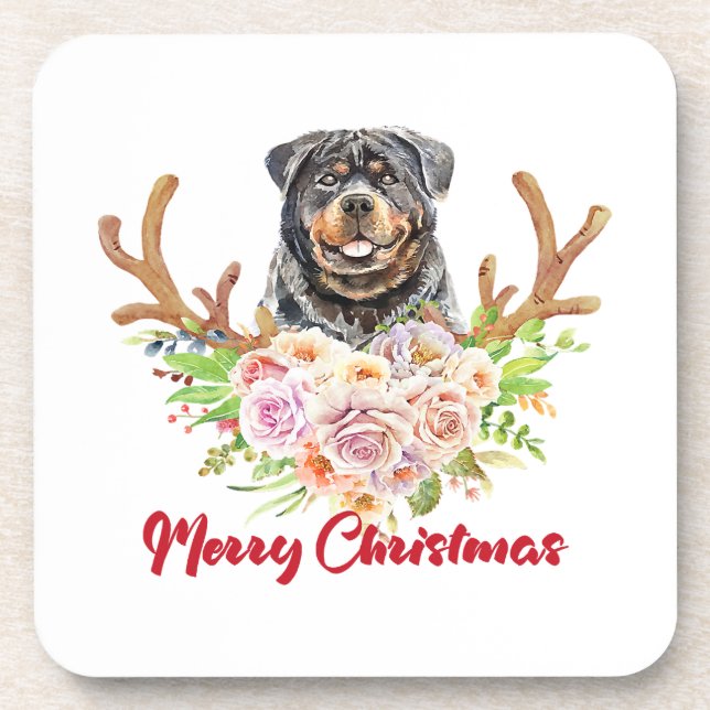 Merry Christmas Rottweiler Dog Reindeer Xmas Dog Coaster (Front)