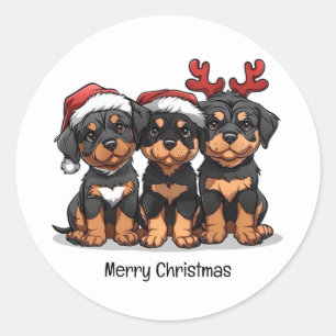Merry Christmas Rottweiler Dog Santa Classic Round Sticker