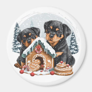 Merry Christmas Rottweiler Dogs Gingerbread House Magnet