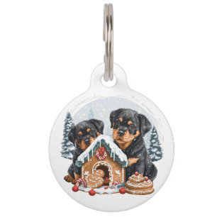 Merry Christmas Rottweiler Dogs Gingerbread House Pet Tag