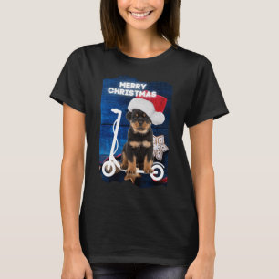 Merry Christmas Rottweiler Puppy On Scooter T-Shirt