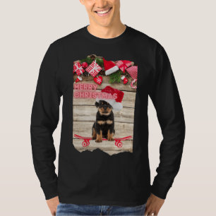 Merry Christmas Rottweiler Puppy On Skateboard T-Shirt