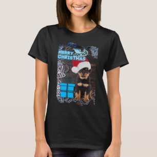 Merry Christmas Rottweiler Puppy With Present T-Shirt