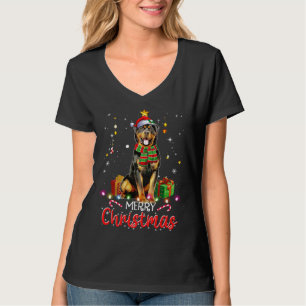 Merry Christmas Rottweiler Santa Hat Tree Lights P T-Shirt
