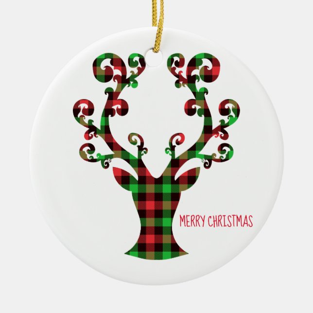 Merry Christmas Round Ornament-Deer Ceramic Tree Decoration (Front)