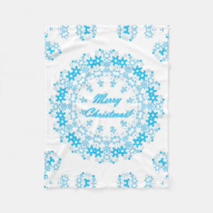 Merry Christmas round snowflake winter white blue Fleece Blanket