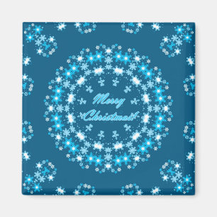 Merry Christmas round snowflake winter white blue Magnet