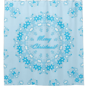Merry Christmas round snowflake winter white blue Shower Curtain